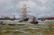 Alfred Jensen Dreimaster und Schlepper im Hamburger Hafen oil on canvas